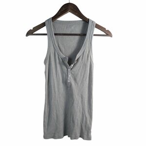 Aerie Light Sage Green Ribbed Henley Cotton Tank Top